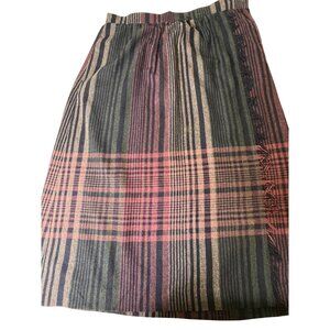 VTG Pan-Her Women 9/10 Plaid Wool Blend Skirt W/ Fringed Side Union USA Made
